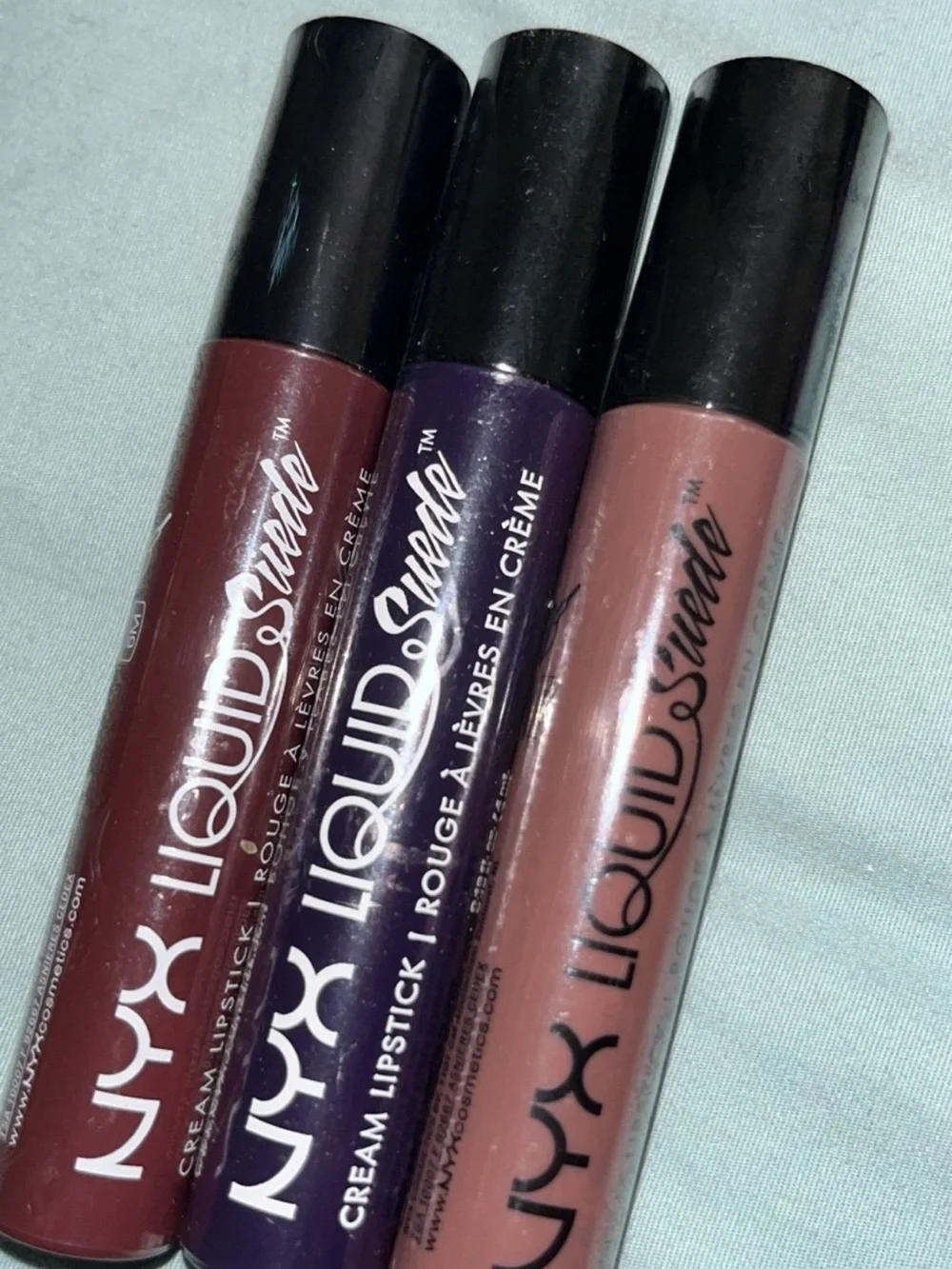 NYX Liquid Lipstick Trio — Burgundy, Deep Purple, Warm Brown